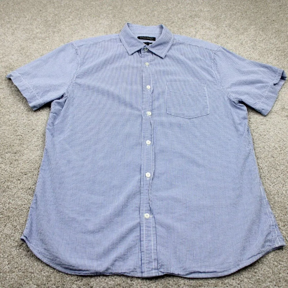 Banana Republic Grant Slim Fit Shirt Men Large Blue/White Checkered Textured S/S